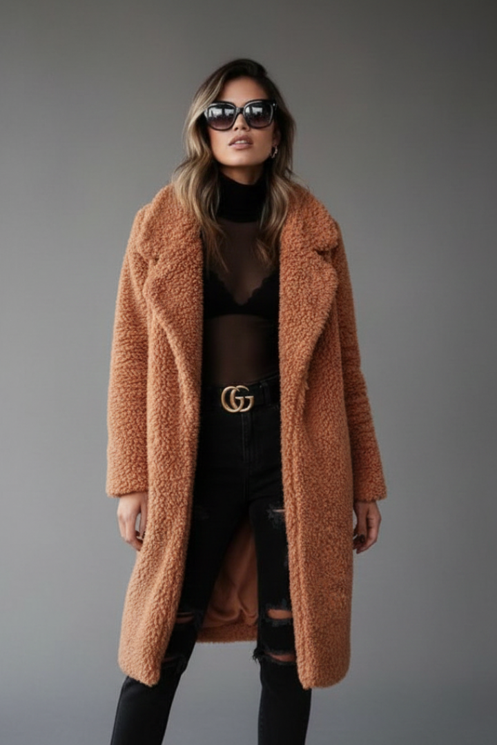 Abigail | Women’s Long Teddy Coat with Buttons
