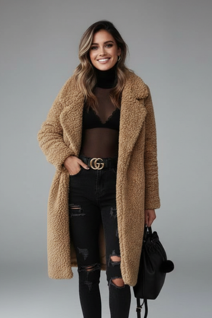 Abigail | Women’s Long Teddy Coat with Buttons