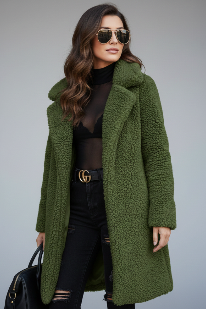 Abigail | Women’s Long Teddy Coat with Buttons