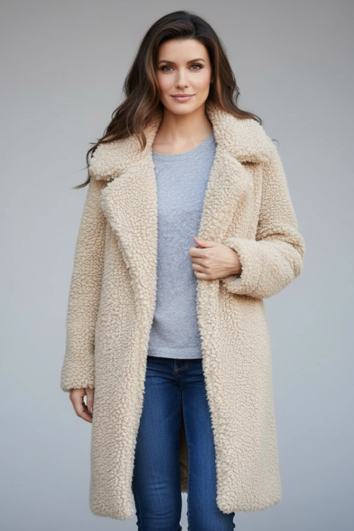 Abigail | Women’s Long Teddy Coat with Buttons