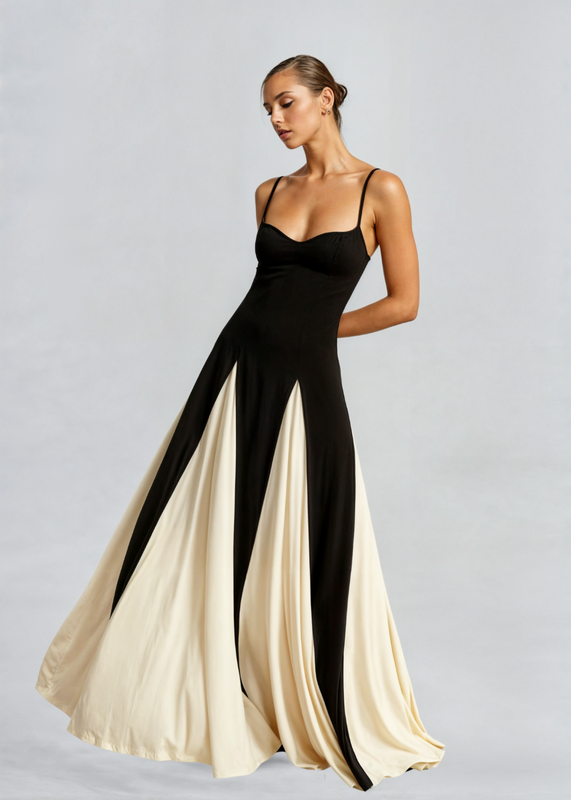 Women’s Maxi Dress with Spaghetti Straps and Panelled Lower Section