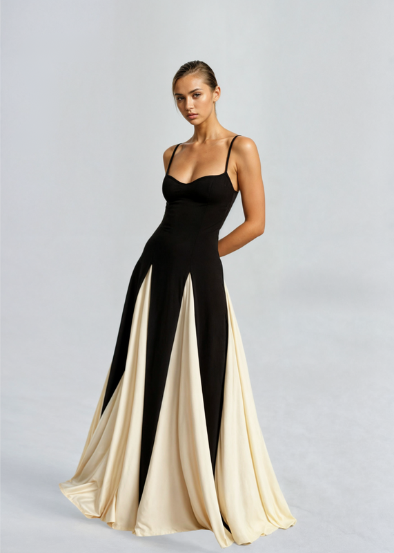 Women’s Maxi Dress with Spaghetti Straps and Panelled Lower Section