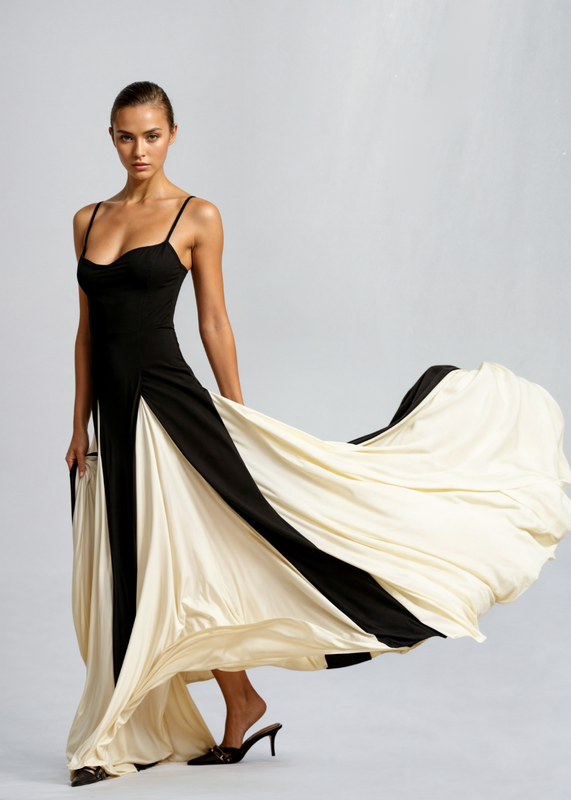 Women’s Maxi Dress with Spaghetti Straps and Panelled Lower Section