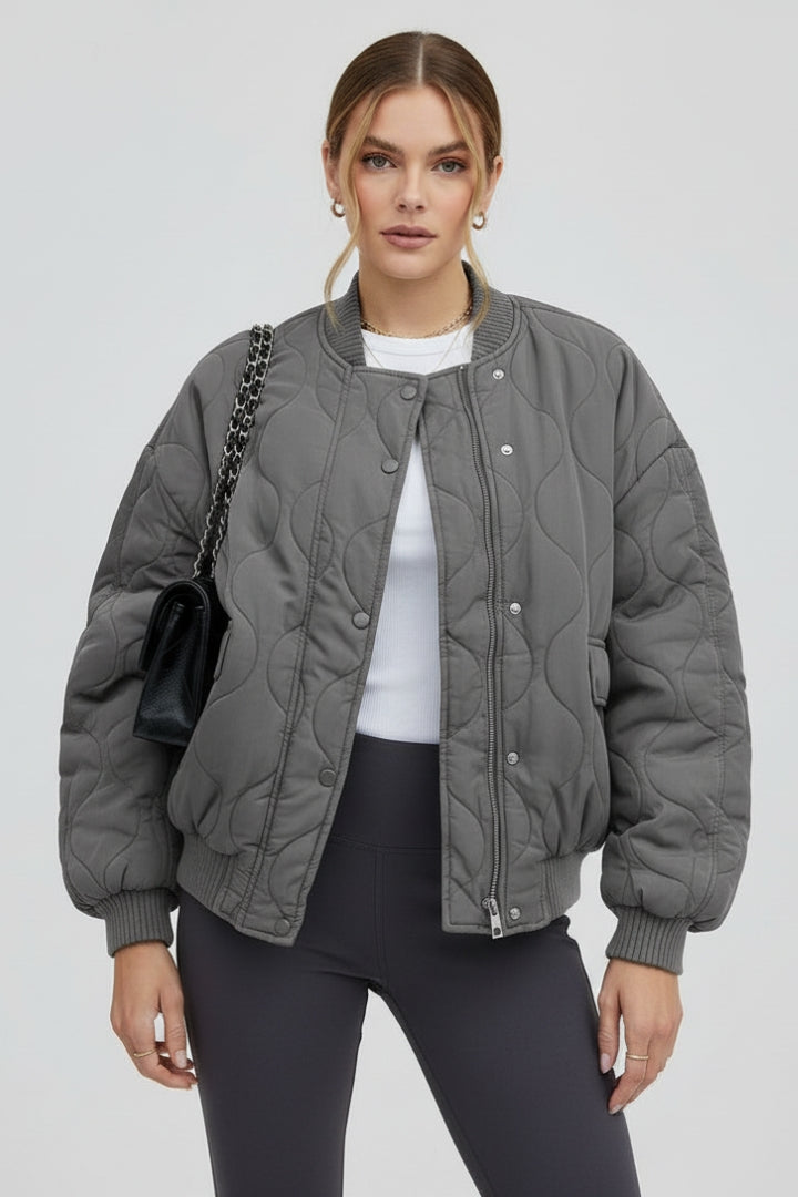 Maristella | Women’s Quilted Oversized Bomber Jacket – Padded Zip-Up Coat