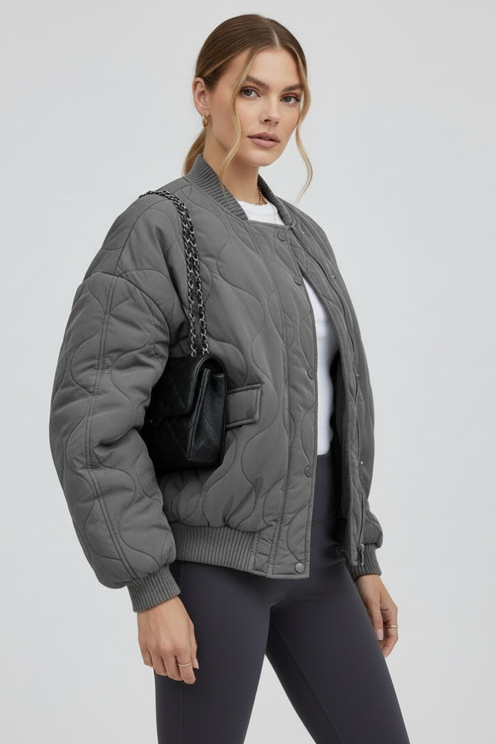 Maristella | Women’s Quilted Oversized Bomber Jacket – Padded Zip-Up Coat