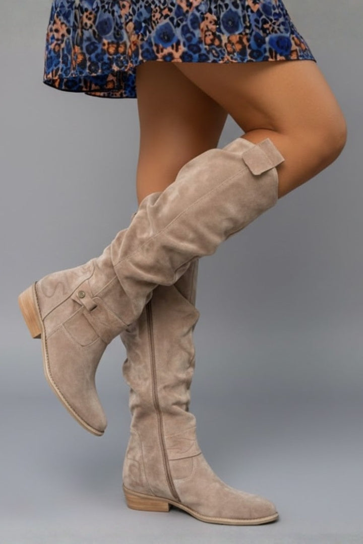 VelaBoots | Women’s Over the Knee Slouch Boots - Flat Heel Pull-On Tall Boots