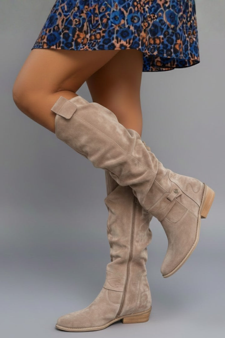 VelaBoots | Women’s Over the Knee Slouch Boots - Flat Heel Pull-On Tall Boots