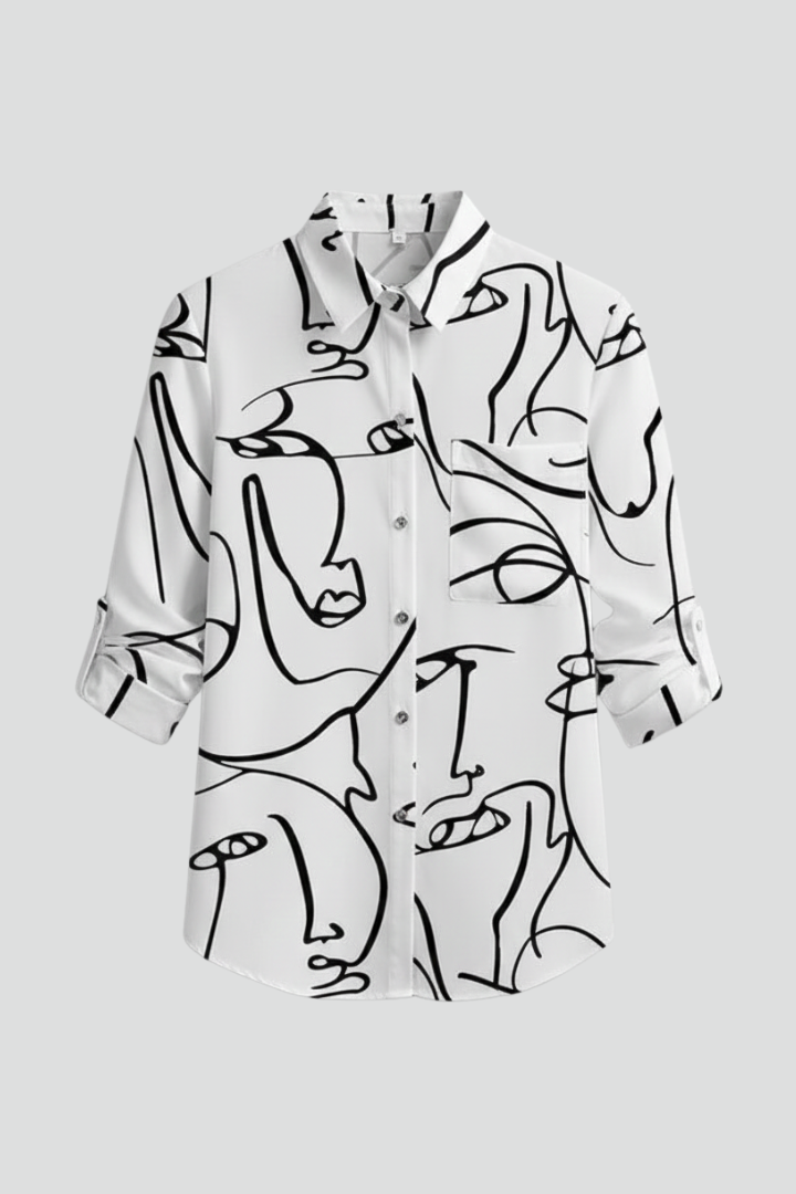 Women’s Printed Shirt with Collar and Button Front