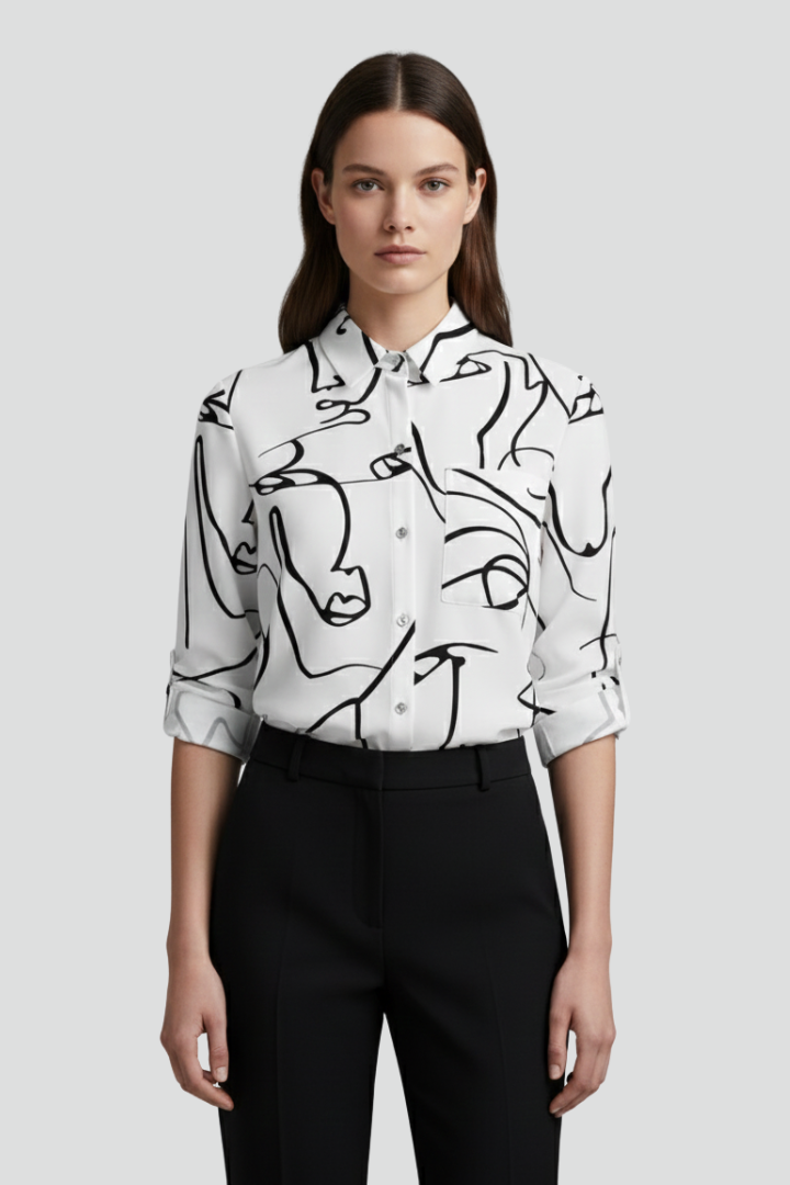 Women’s Printed Shirt with Collar and Button Front