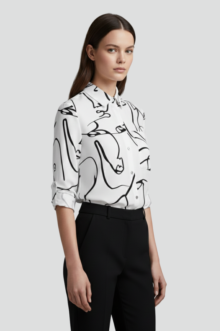 Women’s Printed Shirt with Collar and Button Front