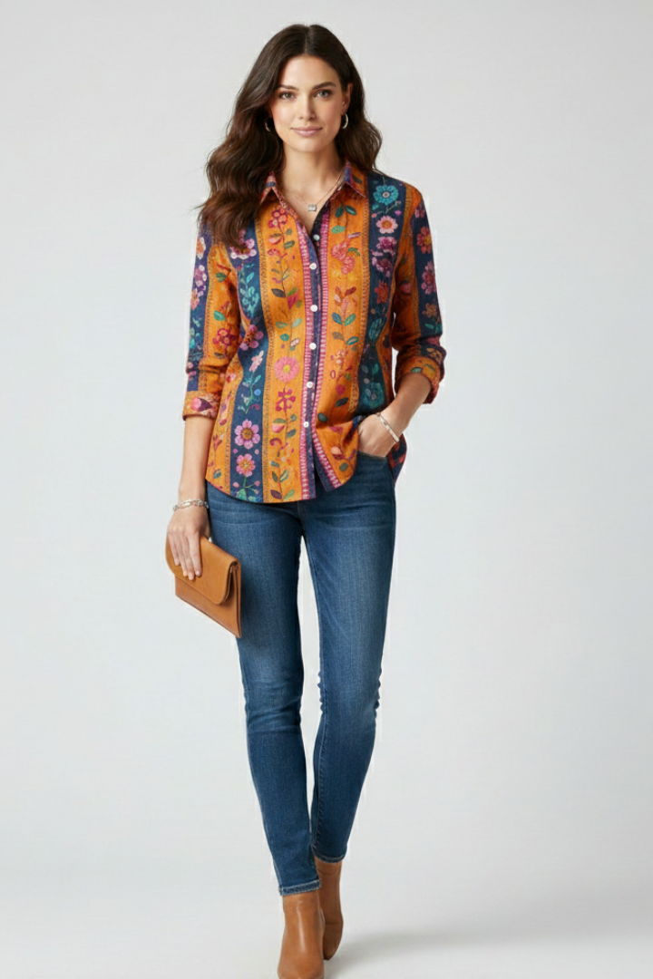 Women’s Shirt with Classic Collar and Button Closure