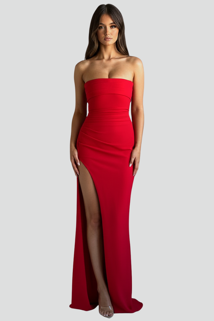 Women’s Strapless Maxi Dress with Front Slit
