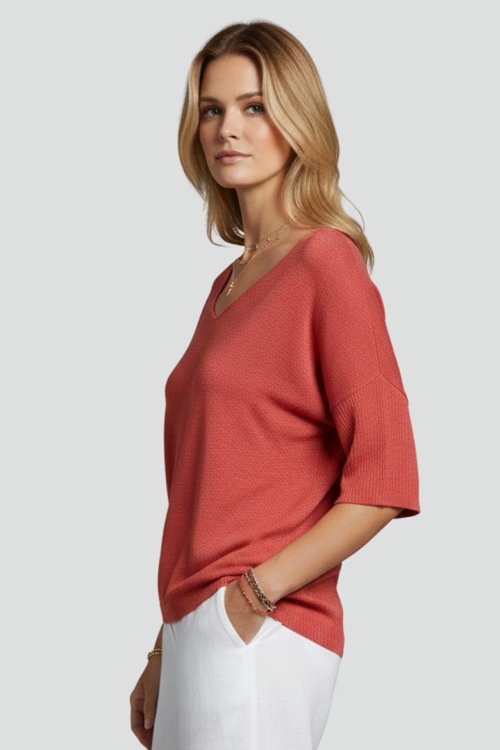 Women’s V-Neck Top with Short Sleeves and Relaxed Shape