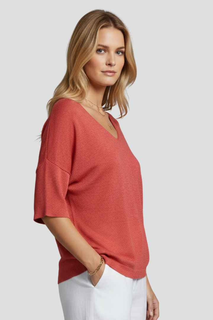 Women’s V-Neck Top with Short Sleeves and Relaxed Shape