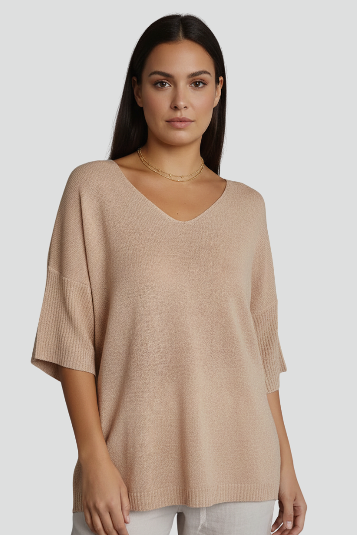Women’s V-Neck Top with Short Sleeves and Relaxed Shape