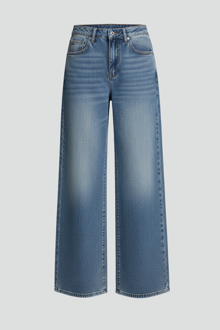 Oriana | Women's Wide Leg Denim Jeans – High Rise Button Zip Pants