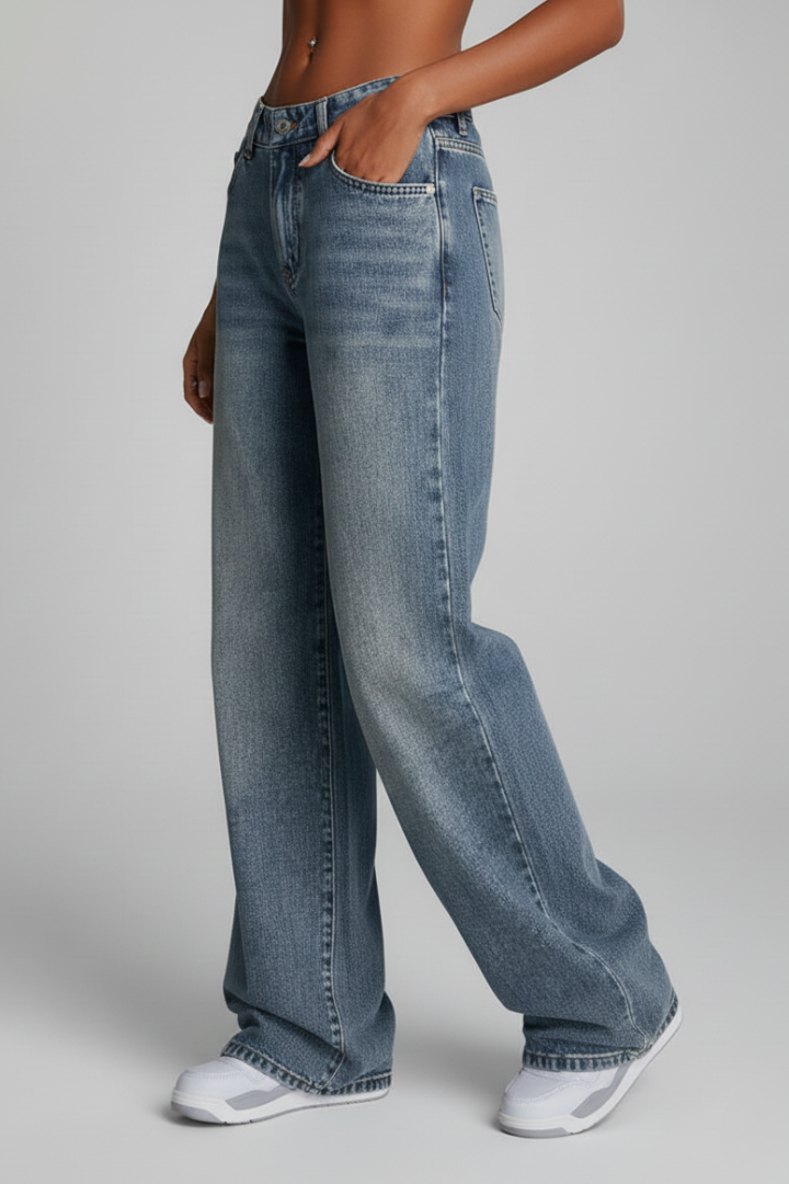 Oriana | Women's Wide Leg Denim Jeans – High Rise Button Zip Pants