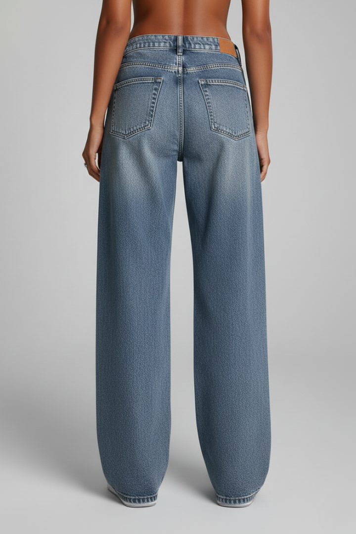 Oriana | Women's Wide Leg Denim Jeans – High Rise Button Zip Pants