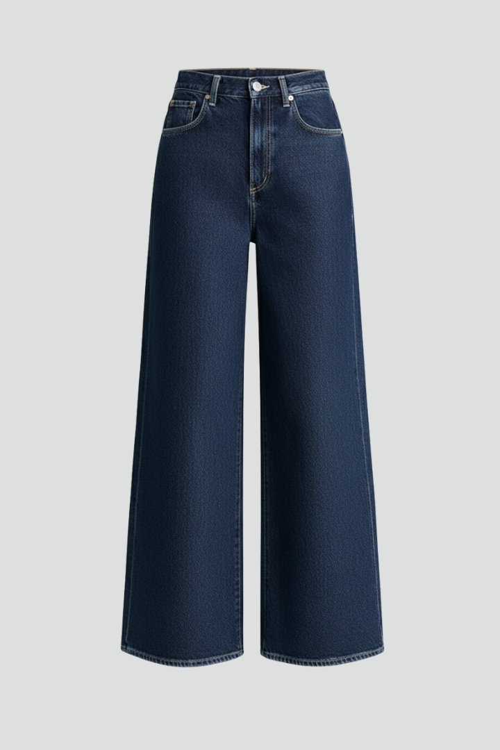 Women’s Wide-Leg Jeans with High Waist and Front Fastening