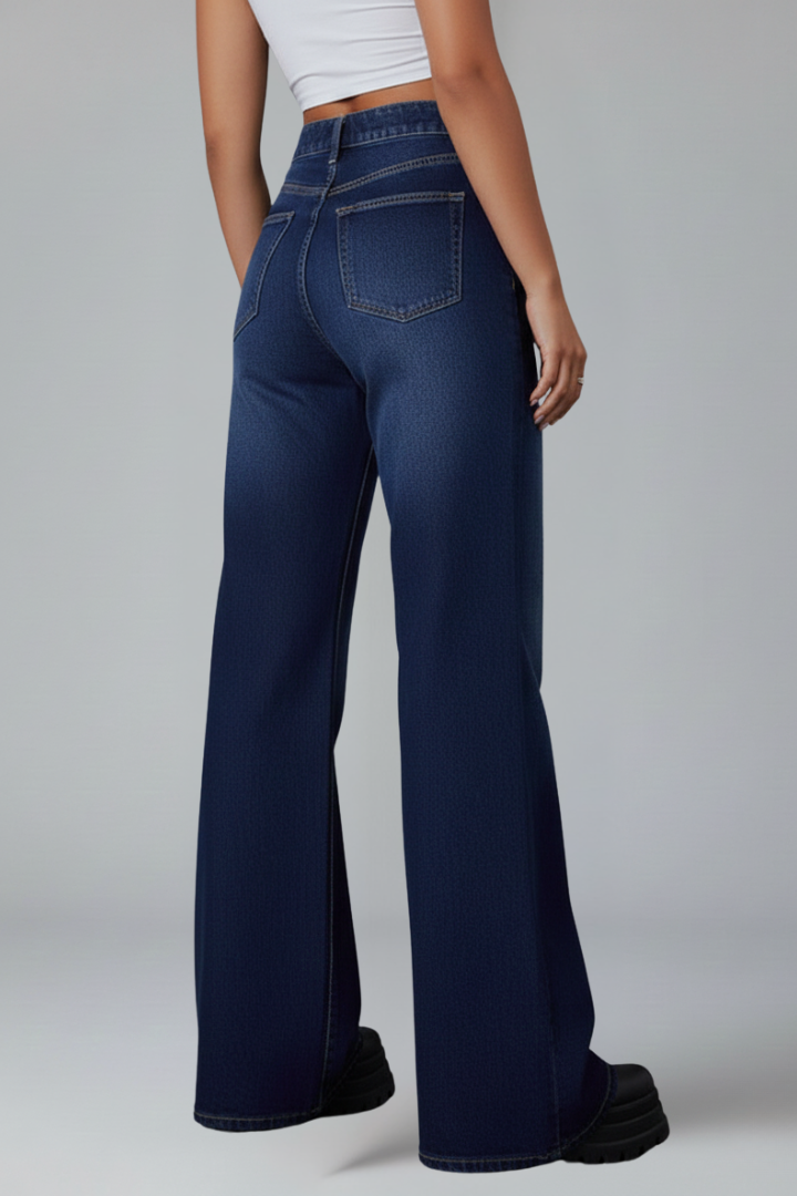 Women’s Wide-Leg Jeans with Mid Rise and Button Closure