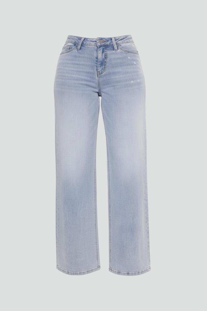 Women’s Wide-Leg Jeans with Mid Waist and Button Closure