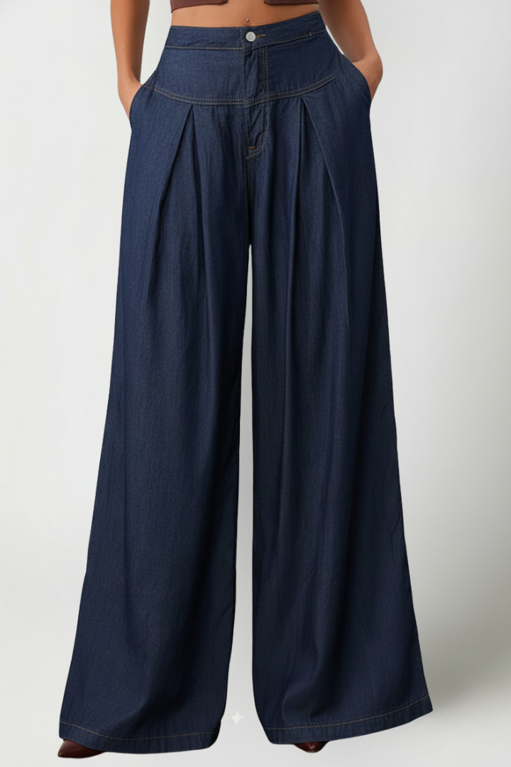 Women’s Wide-Leg Jeans with Mid Waist and Front Closure