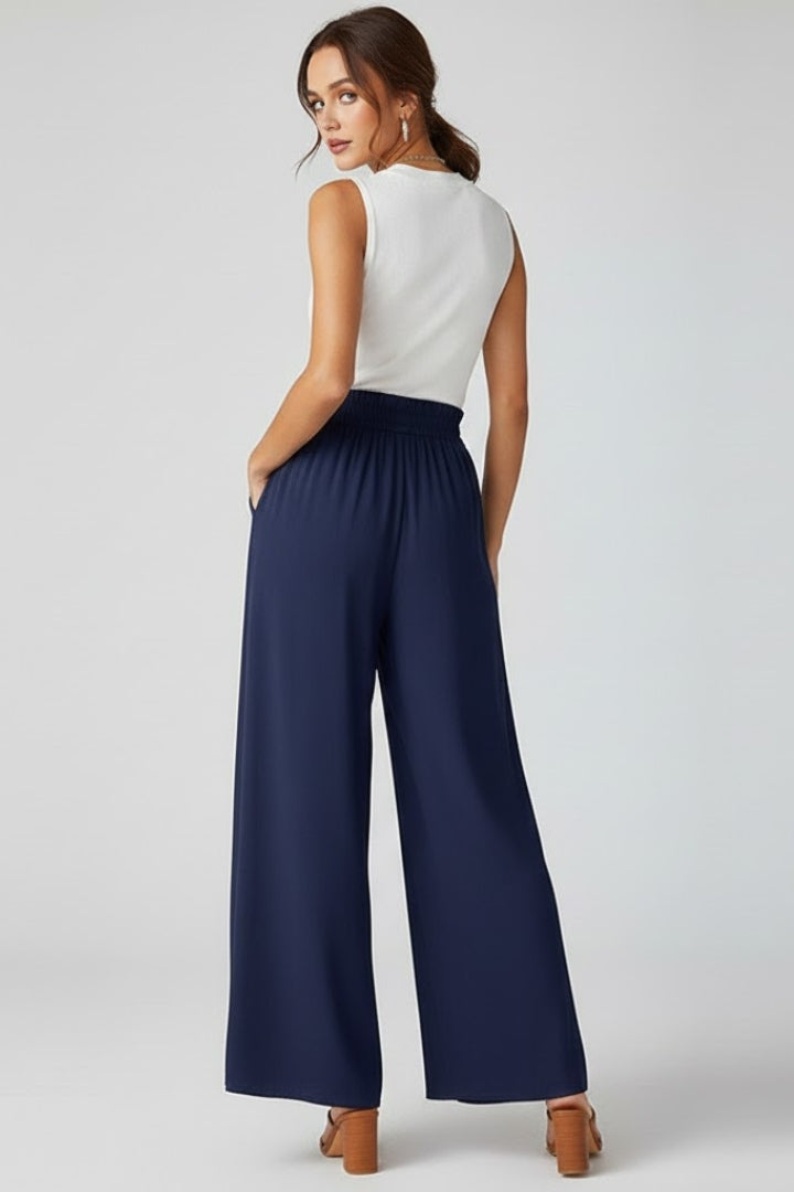 Women’s Wide Leg Pants with High Waist and Drawstring Pockets