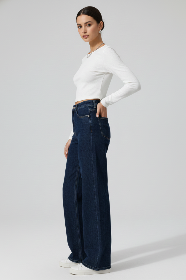 Women’s Wide-Leg Pants with High Waist and Button Closure