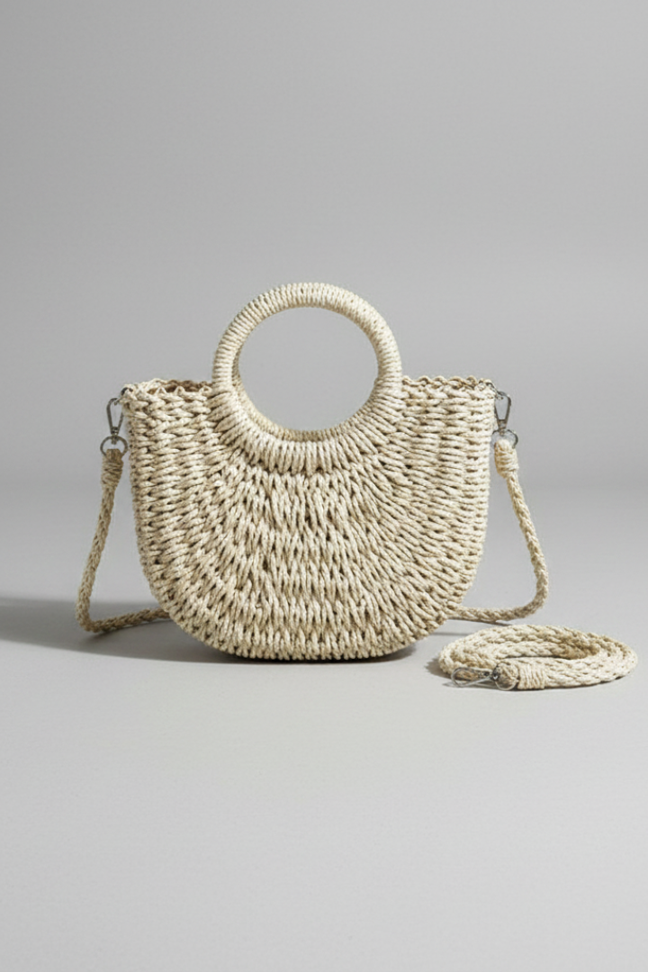 WovenCharm | Woven Rattan Shoulder Bag for Women – Boho Handbag with Detachable Strap