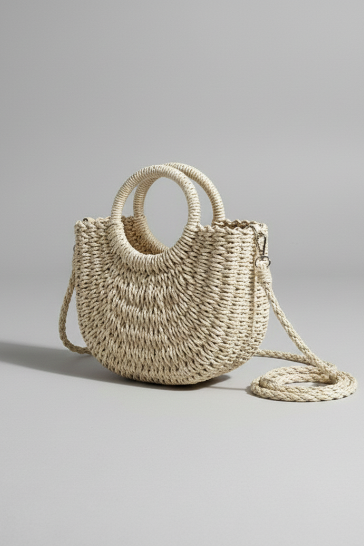 WovenCharm | Woven Rattan Shoulder Bag for Women – Boho Handbag with Detachable Strap