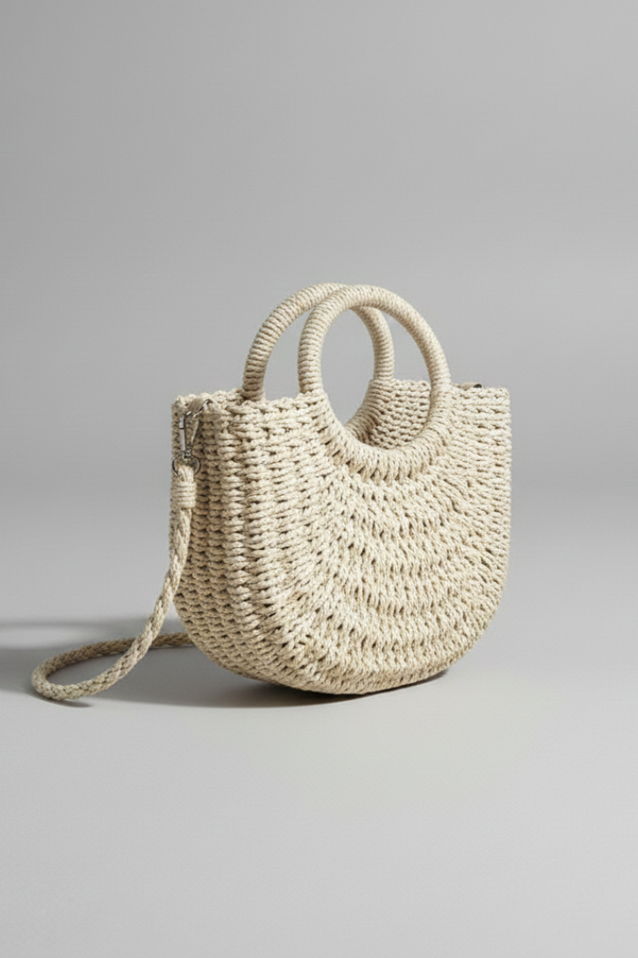 WovenCharm | Woven Rattan Shoulder Bag for Women – Boho Handbag with Detachable Strap