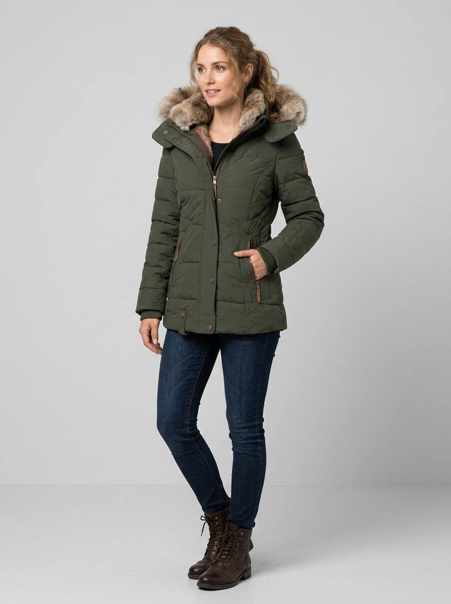 Xylia | Women’s Hooded Puffer Jacket – Padded Quilted Design, Zip & Snap Closure