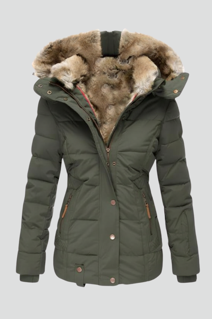 Xylia | Women’s Hooded Puffer Jacket – Padded Quilted Design, Zip & Snap Closure