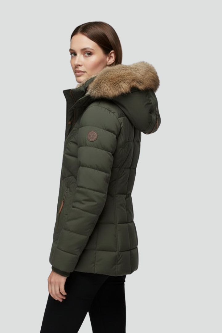Xylia | Women’s Hooded Puffer Jacket – Padded Quilted Design, Zip & Snap Closure