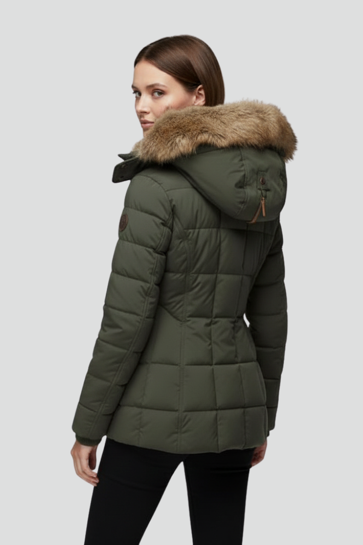 Xylia | Women’s Hooded Puffer Jacket – Padded Quilted Design, Zip & Snap Closure