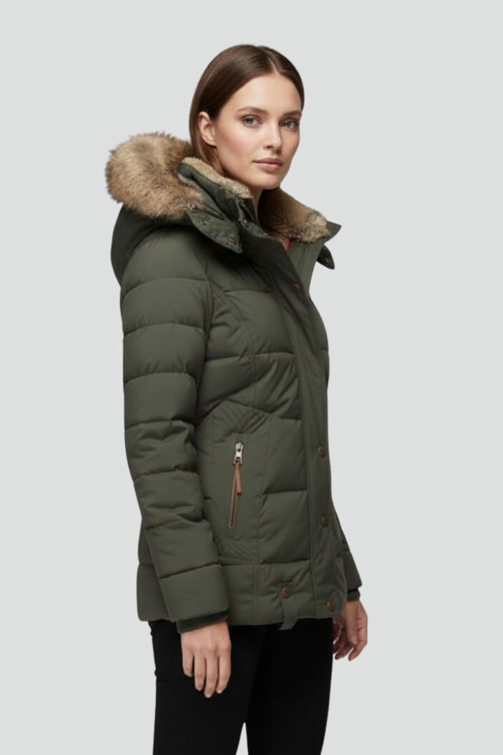 Xylia | Women’s Hooded Puffer Jacket – Padded Quilted Design, Zip & Snap Closure