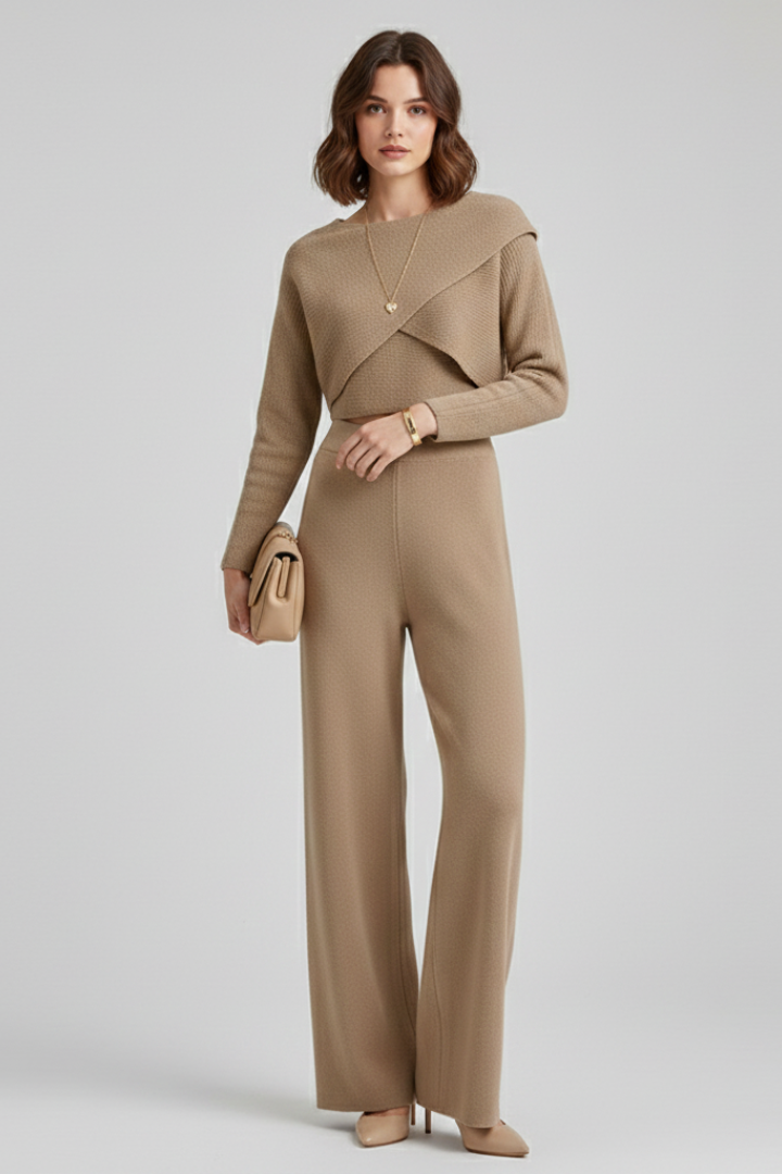 Yasmin | Women's Knit 3-Piece Outfit Set – Cardigan, Top & Wide-Leg Trousers