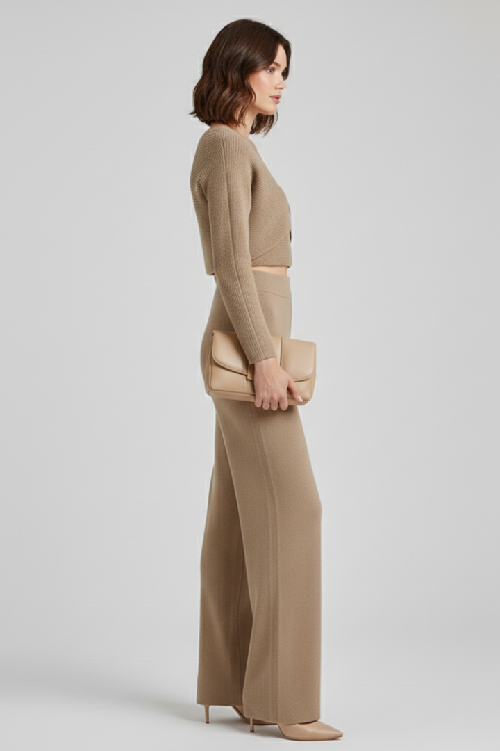 Yasmin | Women's Knit 3-Piece Outfit Set – Cardigan, Top & Wide-Leg Trousers