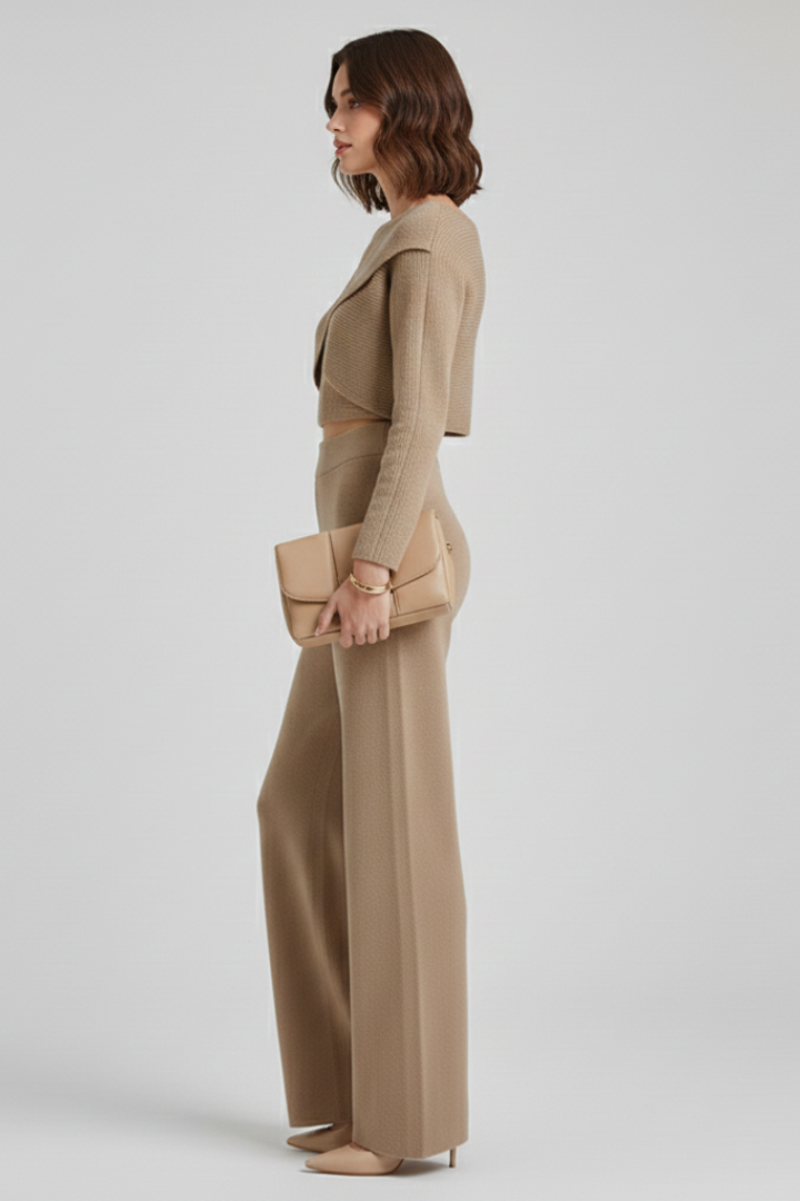 Yasmin | Women's Knit 3-Piece Outfit Set – Cardigan, Top & Wide-Leg Trousers