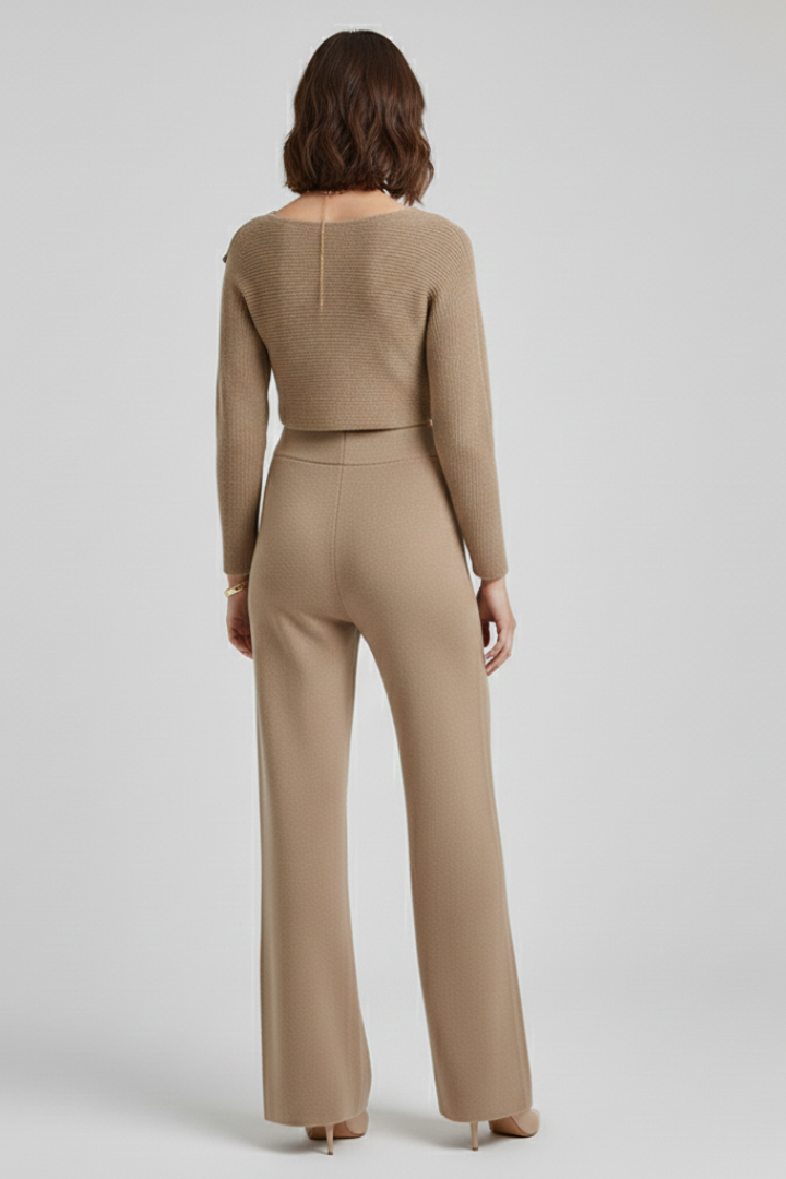Yasmin | Women's Knit 3-Piece Outfit Set – Cardigan, Top & Wide-Leg Trousers