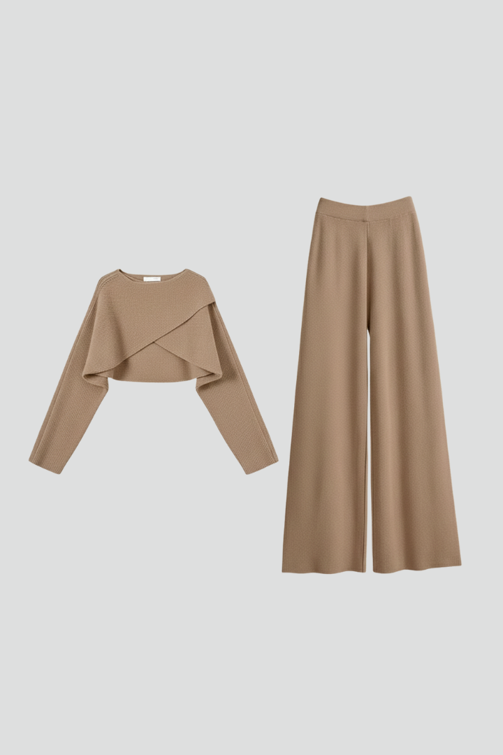 Yasmin | Women's Knit 3-Piece Outfit Set – Cardigan, Top & Wide-Leg Trousers
