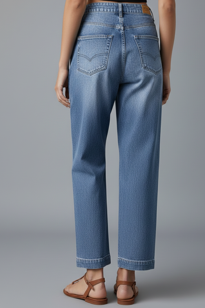 Yexa | Women’s Straight-Leg Jeans – Mid Rise Button Zip Denim Pants