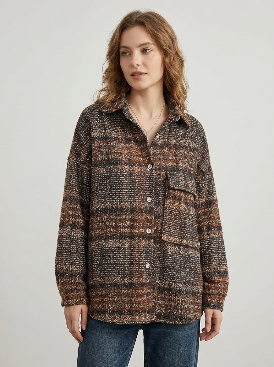 Ysoria | Women’s Plaid Tweed Coat – Mid-Length Button-Front Jacket