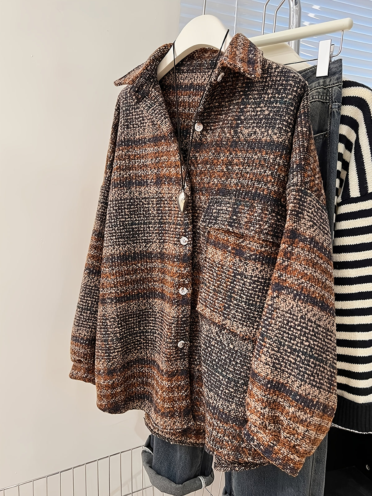 Ysoria | Women’s Plaid Tweed Coat – Mid-Length Button-Front Jacket