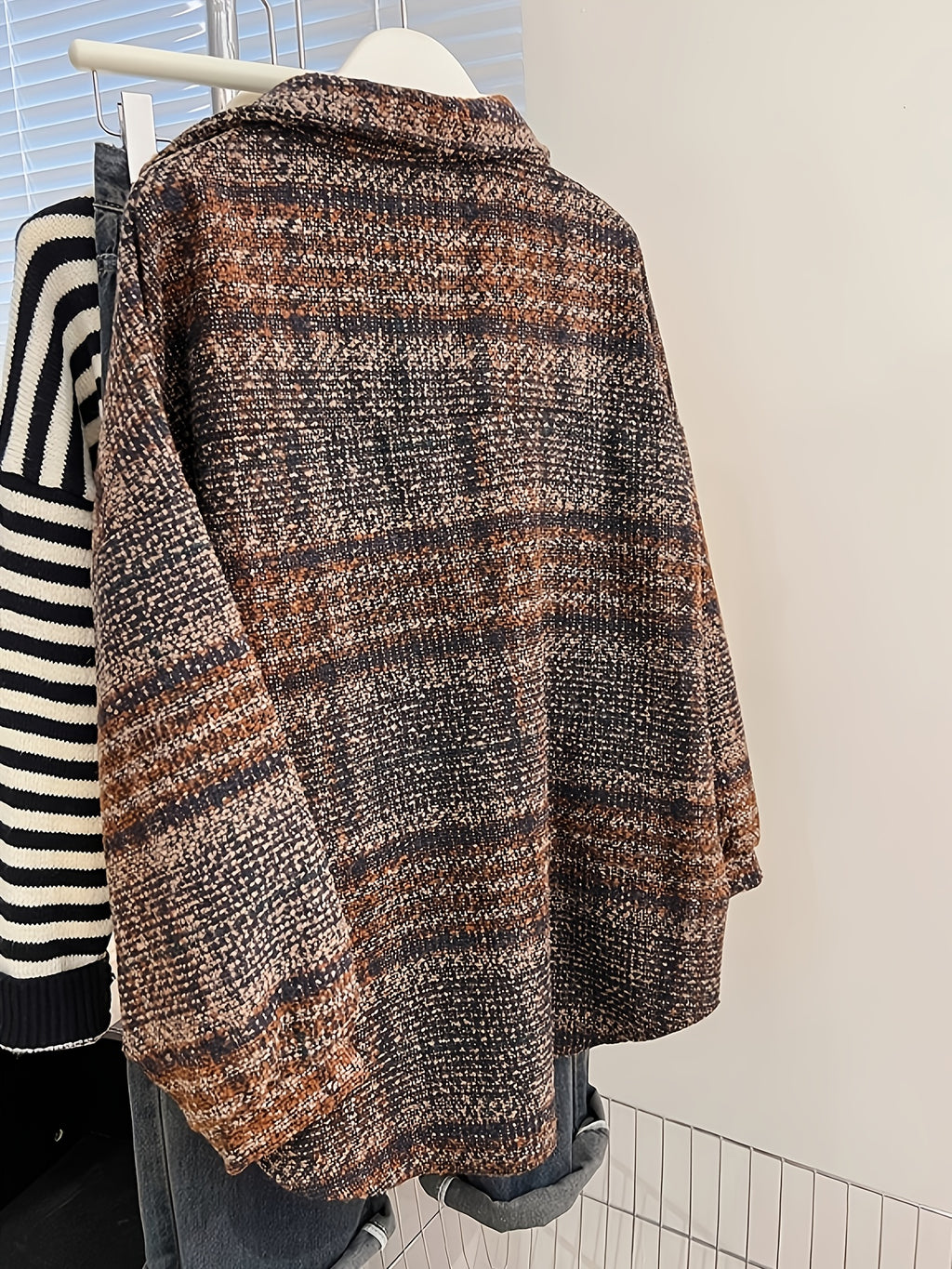 Ysoria | Women’s Plaid Tweed Coat – Mid-Length Button-Front Jacket