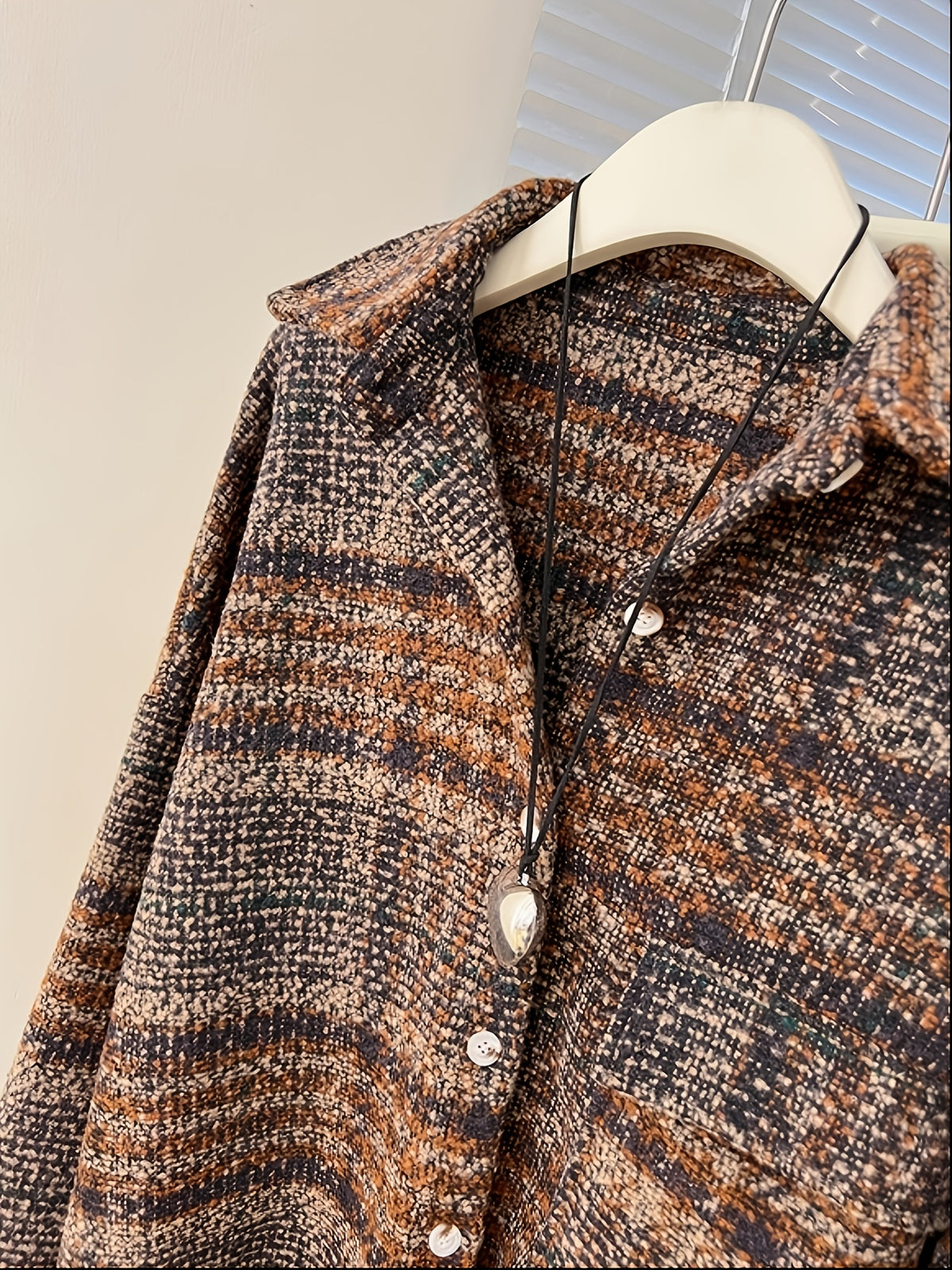 Ysoria | Women’s Plaid Tweed Coat – Mid-Length Button-Front Jacket