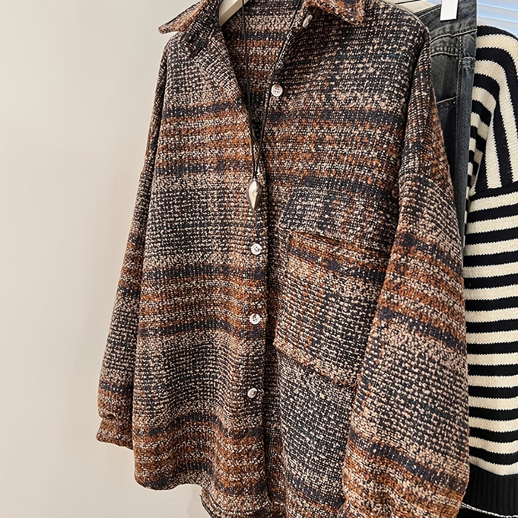 Ysoria | Women’s Plaid Tweed Coat – Mid-Length Button-Front Jacket