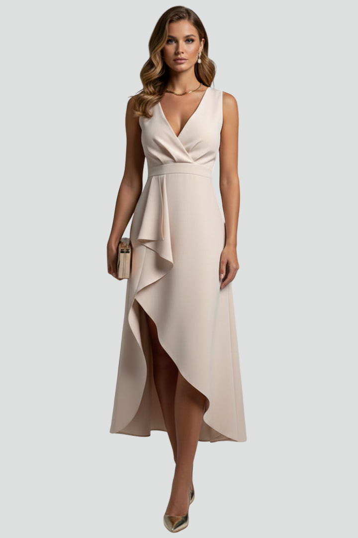 Yunae | Women’s Sleeveless Wrap Dress – V-Neck High-Low Hem Flowy A-Line Midi Dress