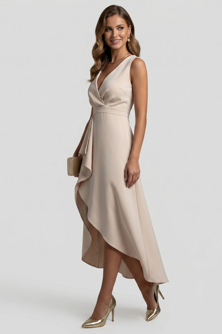 Yunae | Women’s Sleeveless Wrap Dress – V-Neck High-Low Hem Flowy A-Line Midi Dress