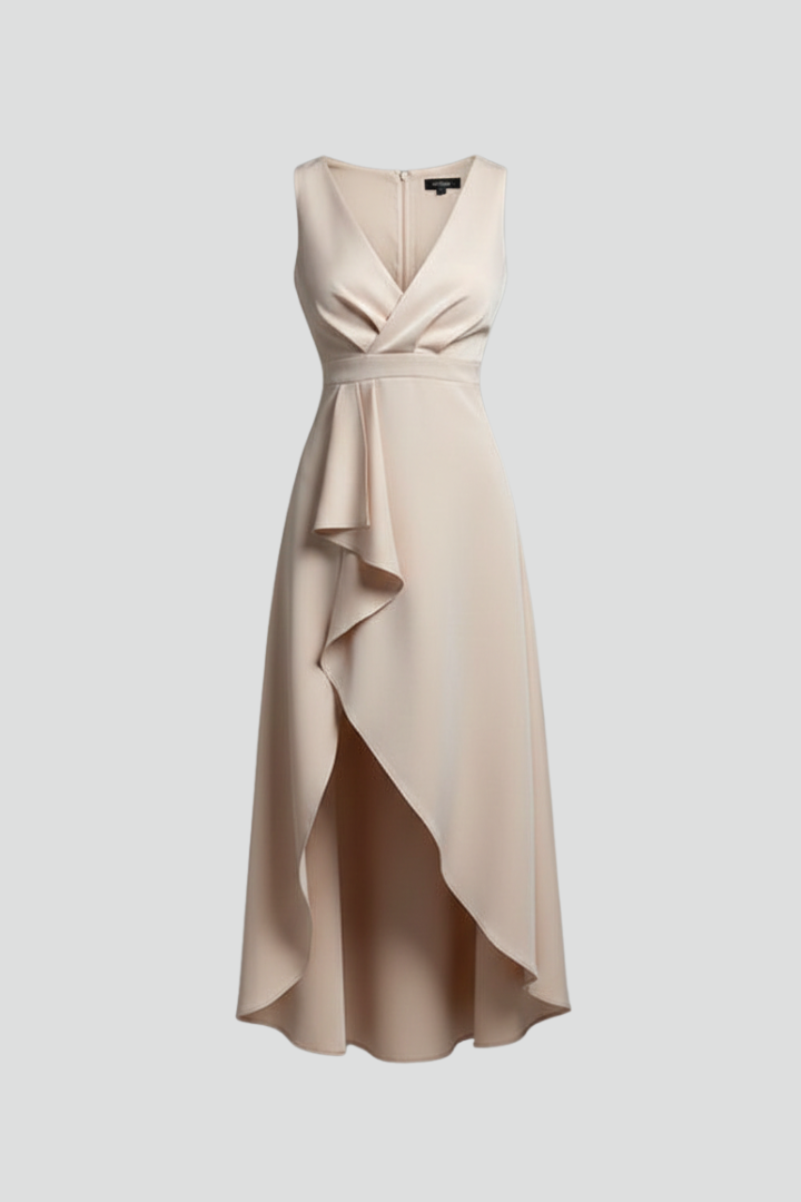 Yunae | Women’s Sleeveless Wrap Dress – V-Neck High-Low Hem Flowy A-Line Midi Dress